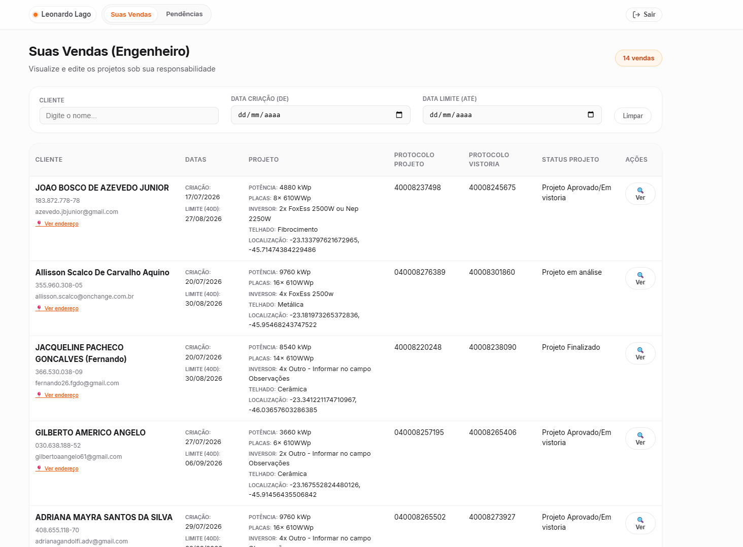 Ilustração provisória de uma lista de projetos de engenharia com detalhes e documentos.